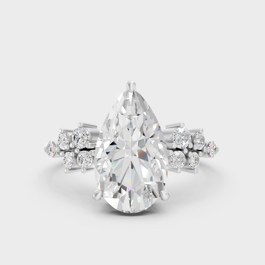 White Gold Pear Engagement Ring With Certified Round Diamonds